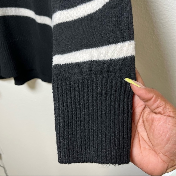 Aerie Women Sweater Small Black Whit Stripe Oversized Slouchy Polo Nautical - Picture 6 of 8